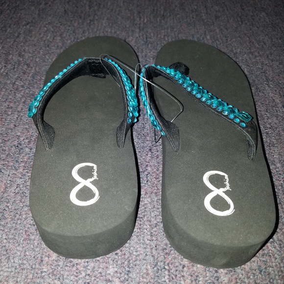 8 Bling Flip Flops, Size 9, New, Black, Turquoise - Picture 4 of 5